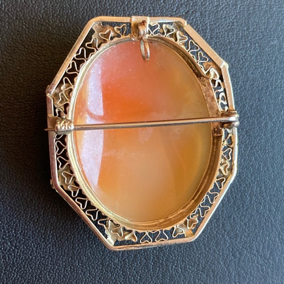 *HP* Antique Victorian 14k white gold filigree cameo hand carved brooch pendant - Picture 13 of 15